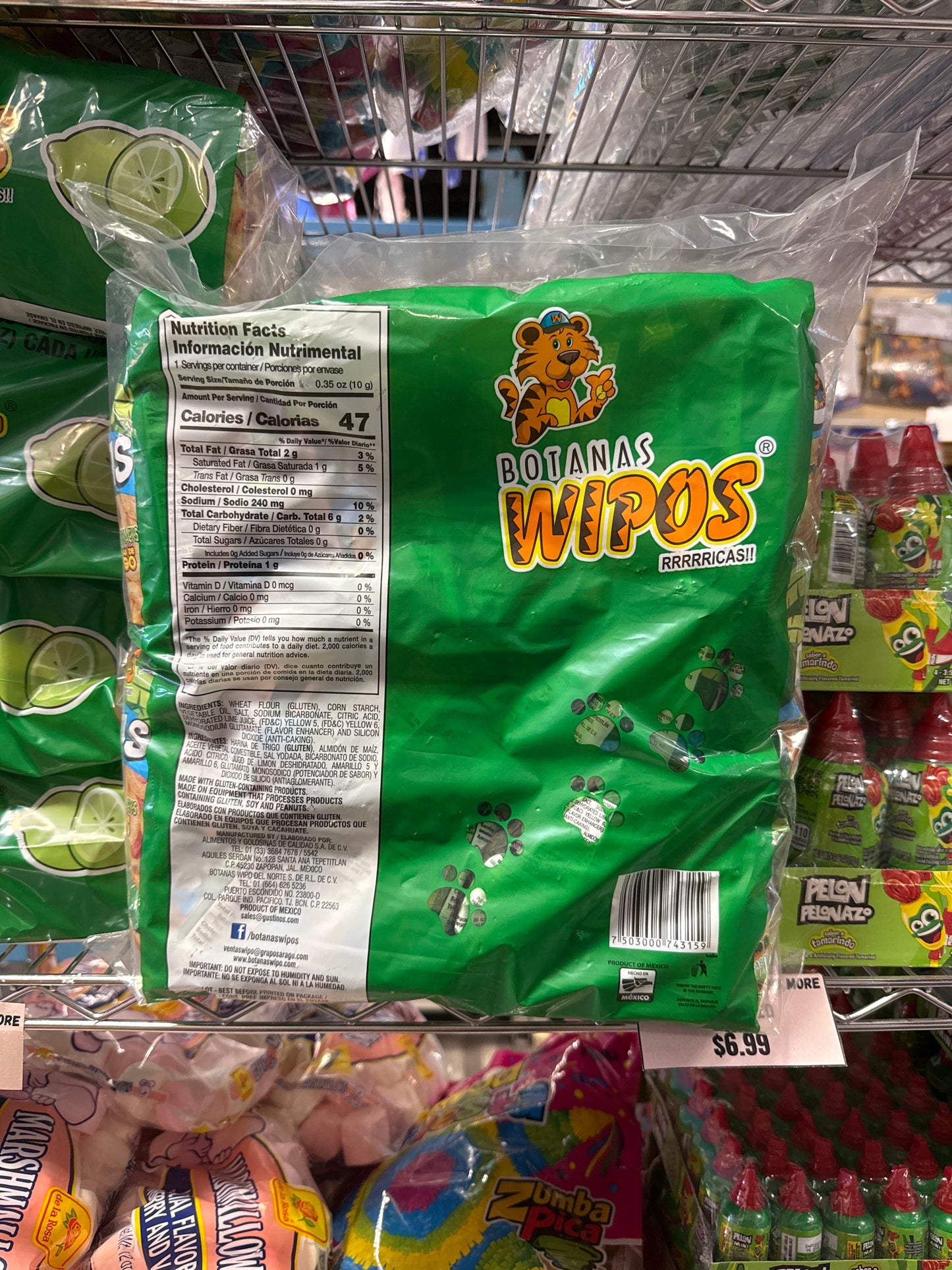 Botanas Wipos Wheat Lime Snacks 24 pack