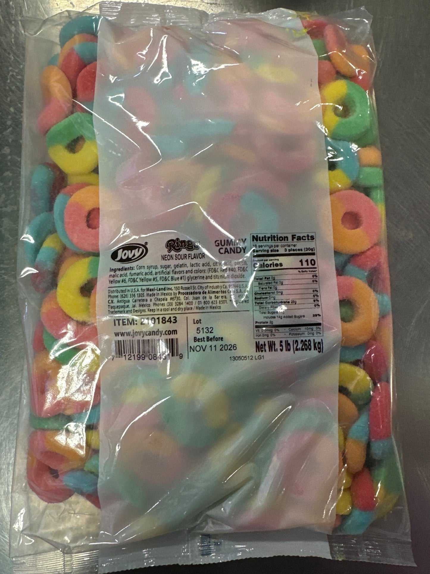 Jovy 5lbs Neon Sour Ring Gummy’s