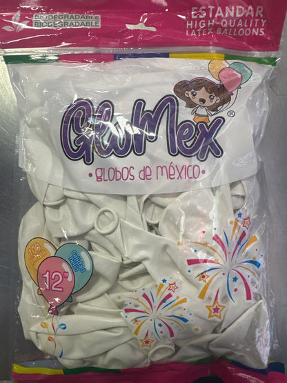 White GloMex Balloons 100pcs