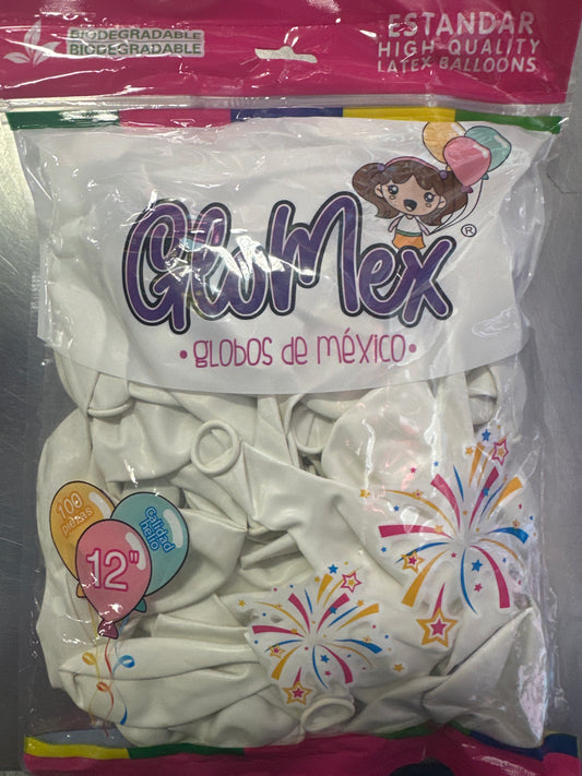 White GloMex Balloons 100pcs